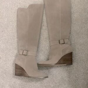 TAUPE knee high wedge boots - excellent condition